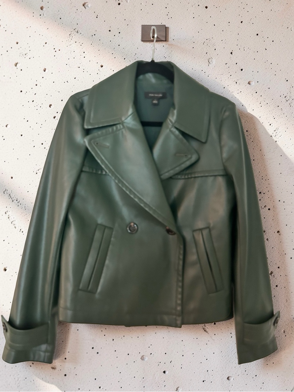 Ann Taylor Green Faux Leather Double-Breasted Jacket